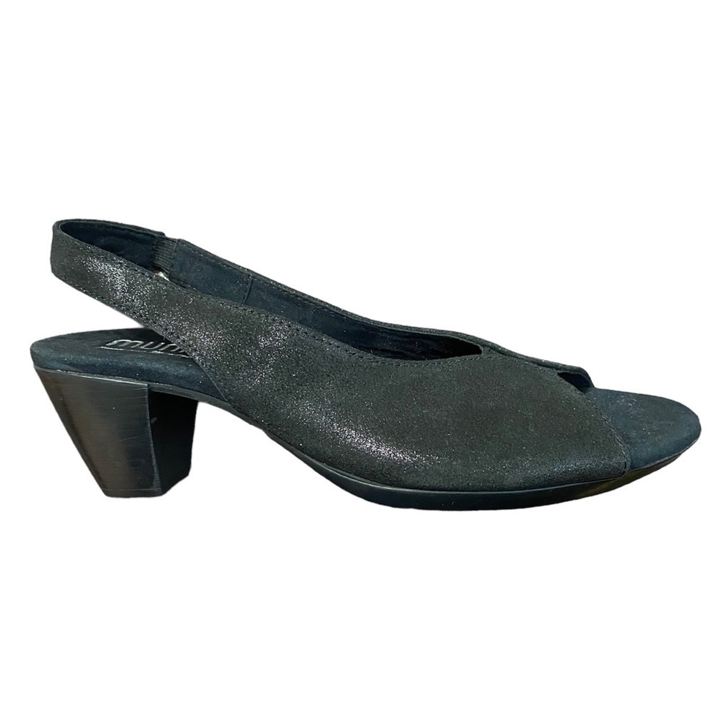 Munro Rochelle Slingback Sandal Black Metallic Leather Size 8.5 SS Super Slim